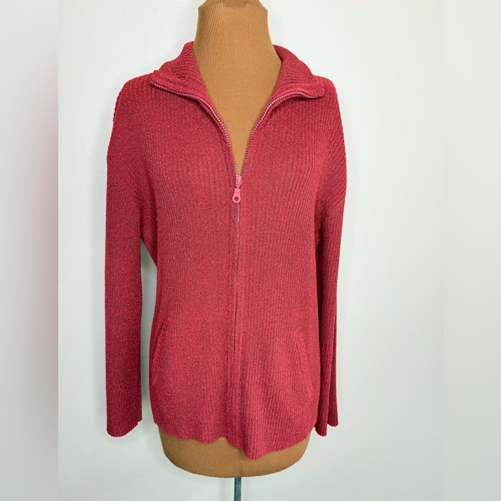 Chico’s Design Red Zipper Front Sweater Pockets Size Large